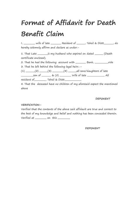 affidavit for death benefit claim .